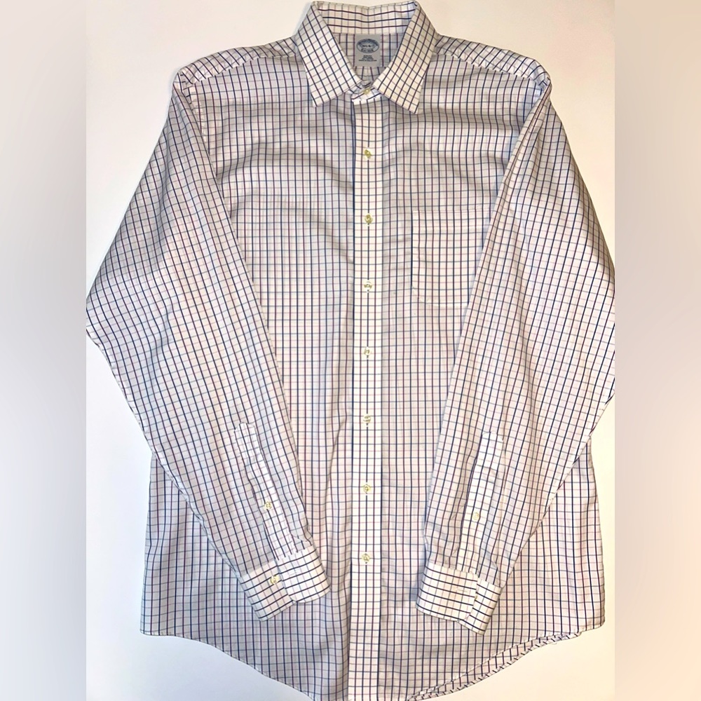 Brooks Brothers Slim Fit Dress Shirt non iron blue, purple‎ check sz 16 1/2